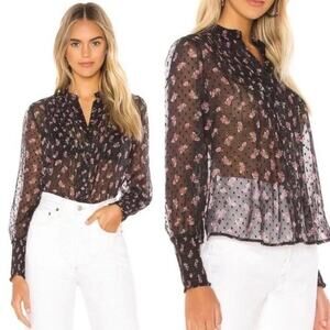 Free People Flowers in December Black Floral Sheer Swiss Dot Top. Size M
